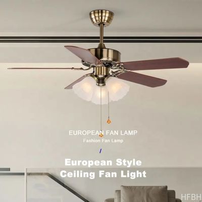 HFBH 208B Ac Dc Classic American Style 42/52 Inches Pull Chain Wood Remote Control Copper Chandelier Ceiling Fan with Light