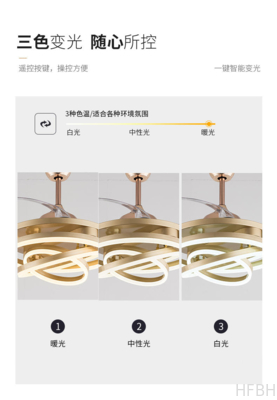 European Creative 90W Three Ring Fan Lamp with LED Modern Remote Control Double Luminous for Living Room Dining Room