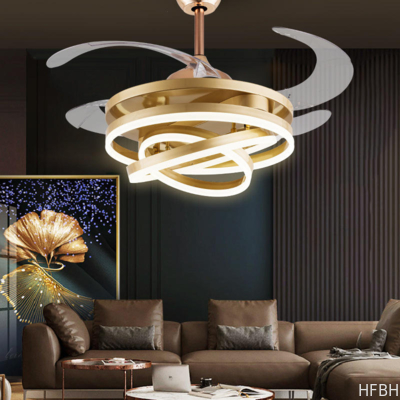 European Creative 90W Three Ring Fan Lamp with LED Modern Remote Control Double Luminous for Living Room Dining Room