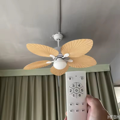 220v Tropical Retro Decorative Fancy Fan Ceilling 5 ABS Palm Leaf Blades Dc Bldc Remote Control Celling Fan With Light