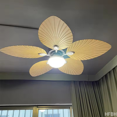 220v Tropical Retro Decorative Fancy Fan Ceilling 5 ABS Palm Leaf Blades Dc Bldc Remote Control Celling Fan With Light