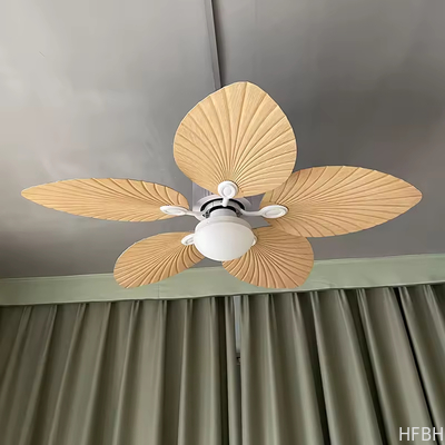 220v Tropical Retro Decorative Fancy Fan Ceilling 5 ABS Palm Leaf Blades Dc Bldc Remote Control Celling Fan With Light