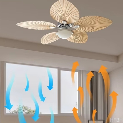 220v Tropical Retro Decorative Fancy Fan Ceilling 5 ABS Palm Leaf Blades Dc Bldc Remote Control Celling Fan With Light