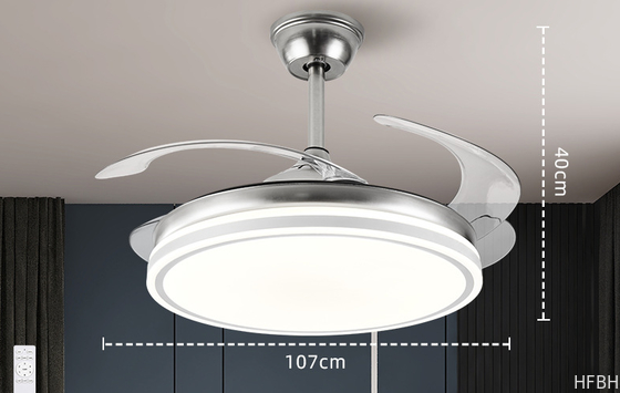 42 Inch Modern Indoor Decorative Retractable Ceiling Fan with LED Light Reversible DC Motor 3 Blades