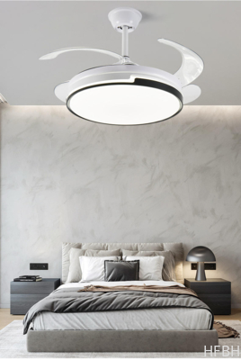 42 Inch Modern Indoor Decorative Retractable Ceiling Fan with LED Light Reversible DC Motor 3 Blades