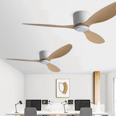 Led Ceiling Fan Wood Plastic Blades Flush Mount Ceiling Fan With Remote