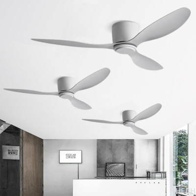 Led Ceiling Fan Wood Plastic Blades Flush Mount Ceiling Fan With Remote