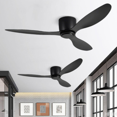 Led Ceiling Fan Wood Plastic Blades Flush Mount Ceiling Fan With Remote