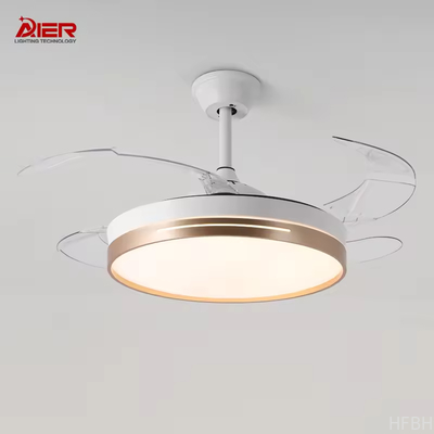 Modern 42 Inch Retractable Chandelier Ceiling Fans Round Dimmable Led Ceiling Fan with Light and Remote for Living Room Bedroom