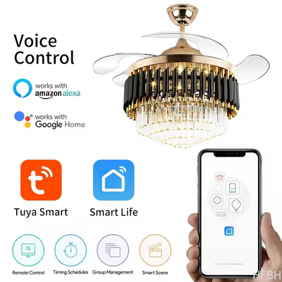 Smart Chandelier Ceiling Light and Fan Luxury Bedroom Crystal Chandelier Ceiling Led Fan Light Luxury Ceiling Fan Led with Light