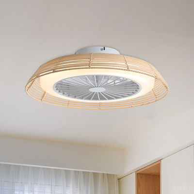 18 Inch Rattan Caged Fan Light Smart Tuya APP Control Ventilador Modern LED Ceiling Fan With Remote Control