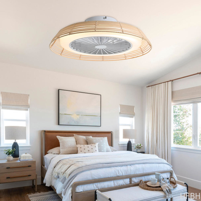 18 Inch Rattan Caged Fan Light Smart Tuya APP Control Ventilador Modern LED Ceiling Fan With Remote Control