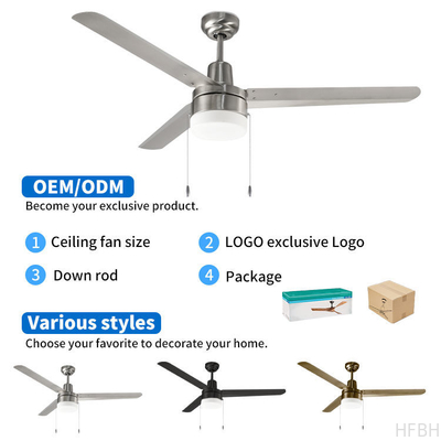 Unique 48 Inch 3 Iron Blade Powerful Decorative Lighting Ceiling Fan Bedroom Rotating Led Ceiling Fan With Light