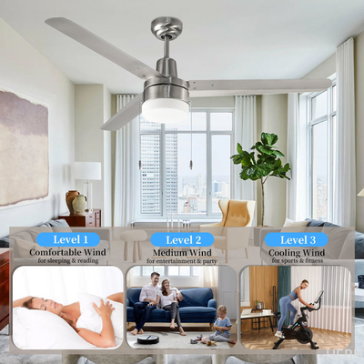 Unique 48 Inch 3 Iron Blade Powerful Decorative Lighting Ceiling Fan Bedroom Rotating Led Ceiling Fan With Light