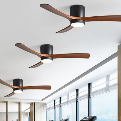 Remote or Wifi Tuya App Residential Low Profile Flush Mount Propeller Wood Blades Energy Saving Ceiling Fan for Low Ceiling