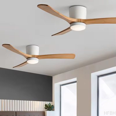 Remote or Wifi Tuya App Residential Low Profile Flush Mount Propeller Wood Blades Energy Saving Ceiling Fan for Low Ceiling