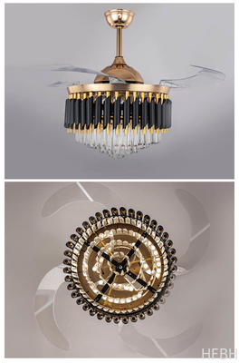 Factory Modern Black LED Chandelier Fan Light Retractable Remote Control Ceiling Lamp With Fan