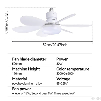 Modern LED Fan Light E27 Remote Control 3 Colors Changeable Strong Wind Speed 52CM 32W AC85-265V Ceiling Fan Light for Bedroom