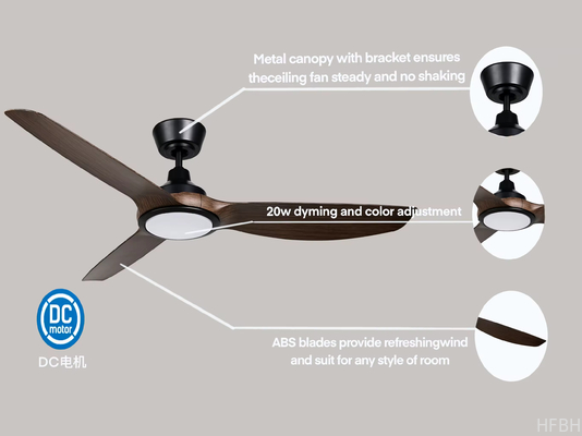 New Design Quiet Motor Cafe Living Room Dining Room Bedroom Study Room 52inch LED Ceiling Fan Light Kits