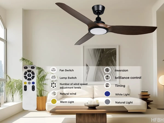New Design Quiet Motor Cafe Living Room Dining Room Bedroom Study Room 52inch LED Ceiling Fan Light Kits