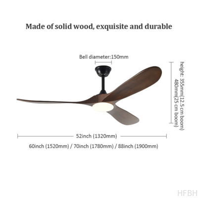 New Style Nordic Luxury 52 Inch Solid Wooden 3 Blade Modern Dc Motor Mute Ceiling Fan Light Large Ceiling Fan