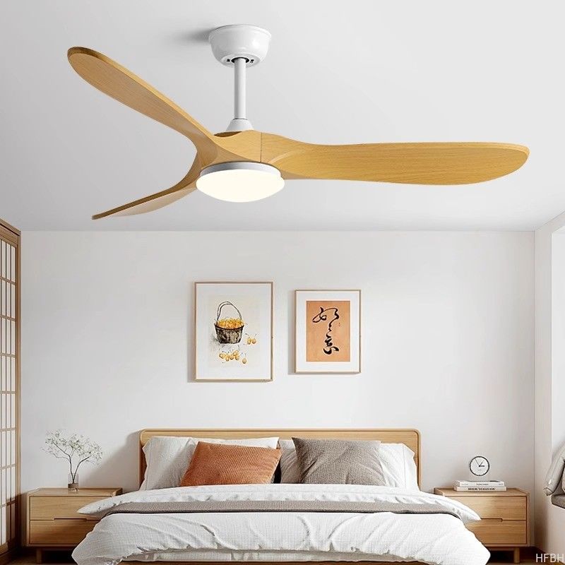 110V 220V Modern Ceiling Fans With LED Lights Timber DC Motor Remote Control