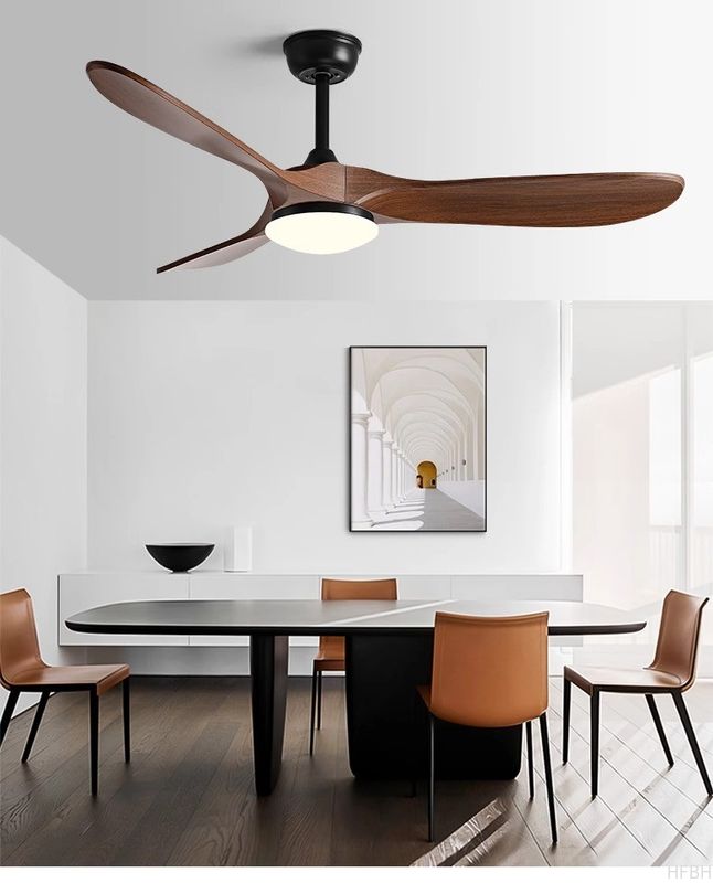 110V 220V Modern Ceiling Fans With LED Lights Timber DC Motor Remote Control