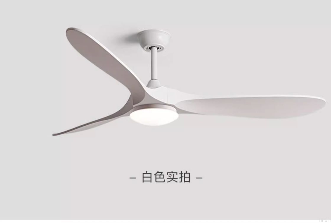 60" White Wood Blade Ceiling Fan With Light , Energy Efficient Ceiling Fans With LED Lights