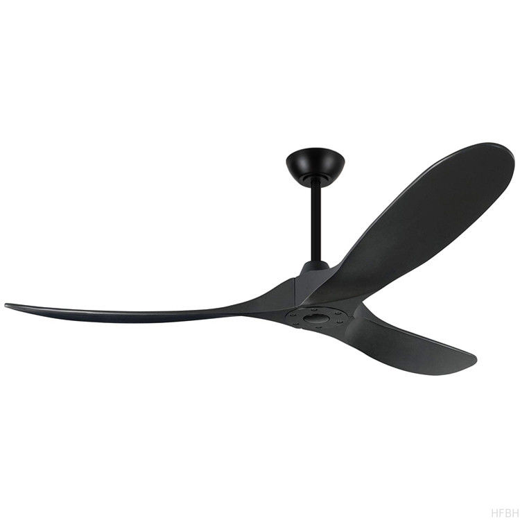 60 Inch Matte Black Ceiling Fan With Dark Walnut , Solid Wood Blade Ceiling Fan No Light