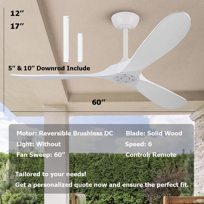3 Wooden Blade Modern LED Ceiling Fans Indoor Outdoor Patio Ceiling Fan 60 Inch