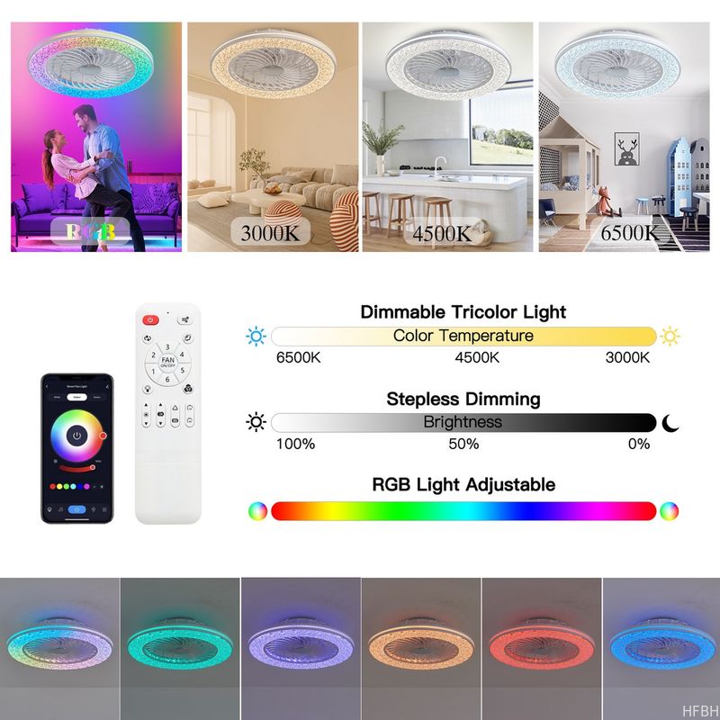 72W Super Bright APP LED Smart Ceiling Fan Light For Bedroom Apartment Villa