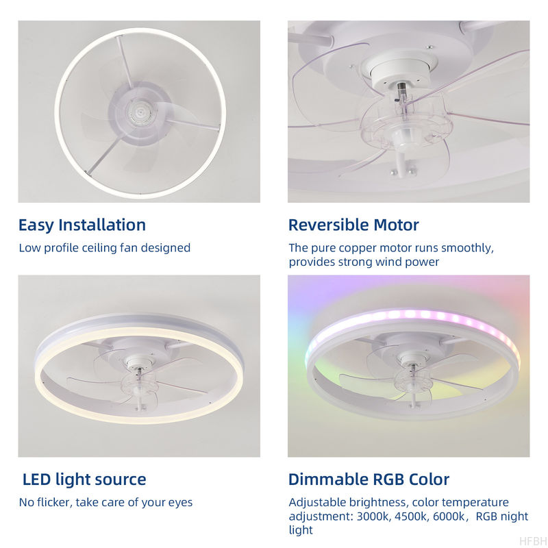 20 Inch Flush Mount Ceiling Fan Light , Bedroom White Fandelier Ceiling Fan With Light