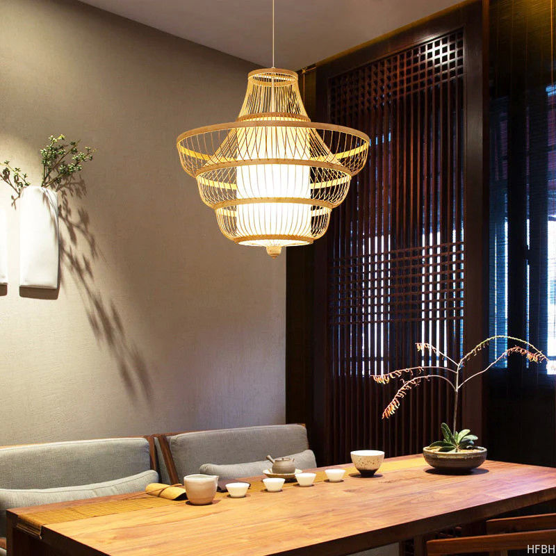 Bedroom Living Room Flush Mount LED Ceiling Fan / Rattan Ceiling Fan With Light