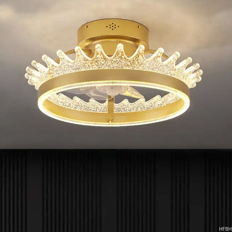 Gold Round Flush Mount Ceiling Fan Light , 6 Speed Ceiling Fan With Remote