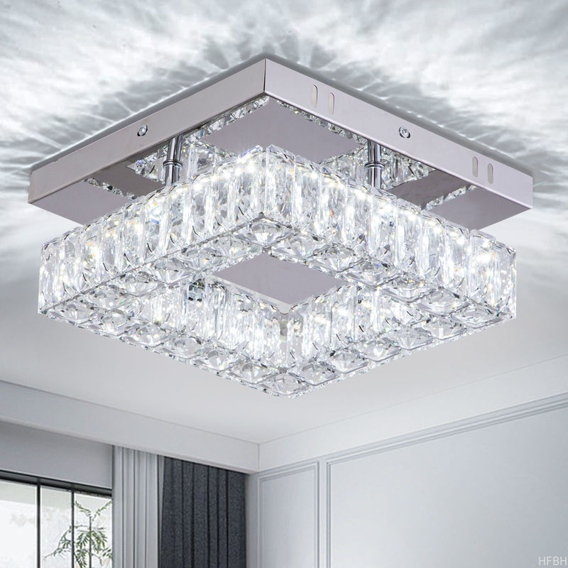 Square Flush Mount Crystal Chandelier Ceiling Fan For Kitchen Bathroom