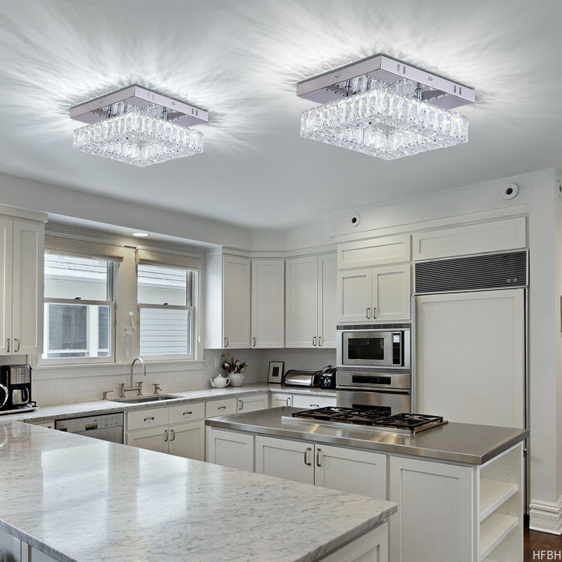 Square Flush Mount Crystal Chandelier Ceiling Fan For Kitchen Bathroom