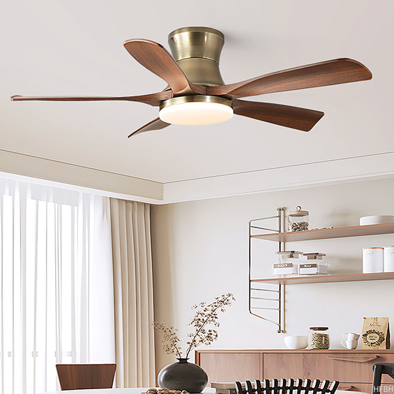 42/52 Inch 3/5 Straight Blades Wooden Leaf Ceiling Fan Remote Control