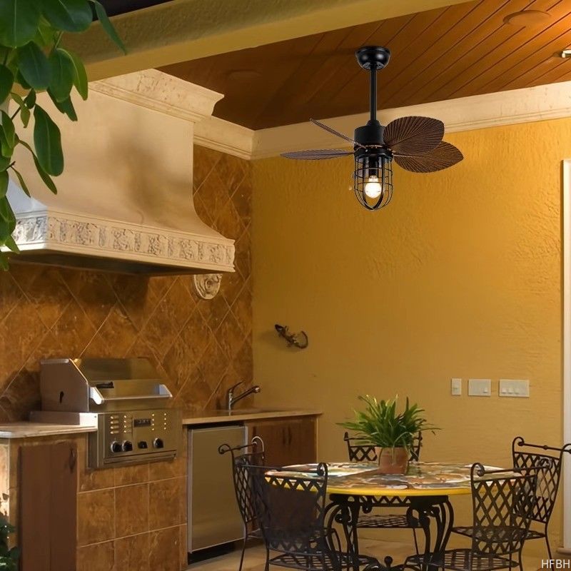 Custom Dining Room Ceiling Fans Remote Control ABS Retro Smart Home Ceiling Fan Light