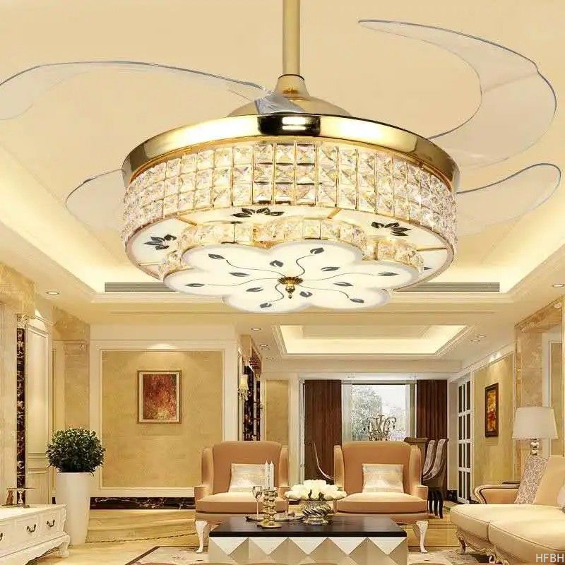 42 Inch Crystal Ceiling Fan Light , Modern European Style Ceiling Fans