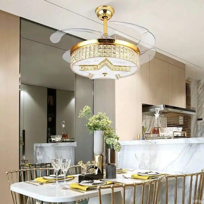 42 Inch Crystal Ceiling Fan Light , Modern European Style Ceiling Fans