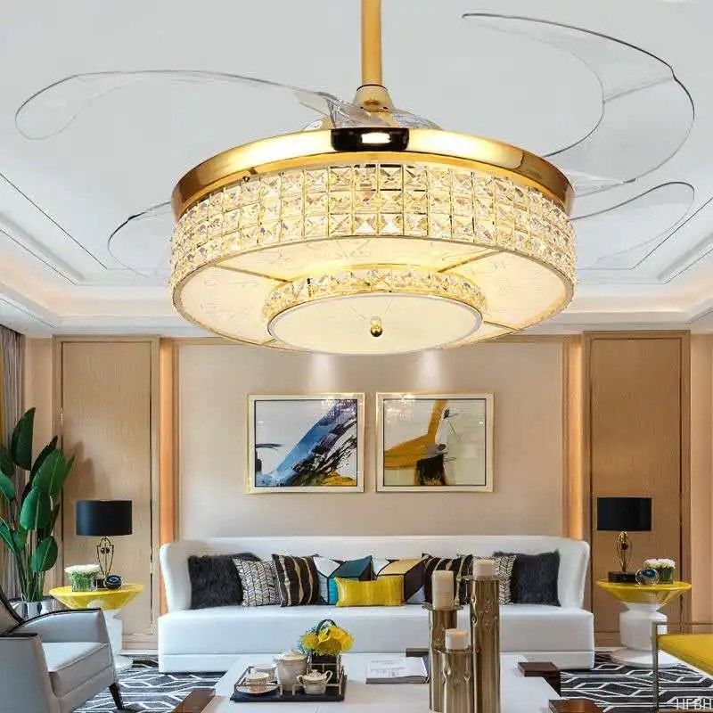 42 Inch Crystal Ceiling Fan Light , Modern European Style Ceiling Fans