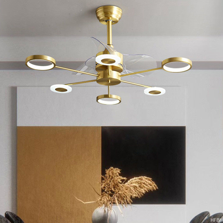 Low Noise Crystal Ceiling Fan Light , Copper Ceiling Fan With Light And Remote
