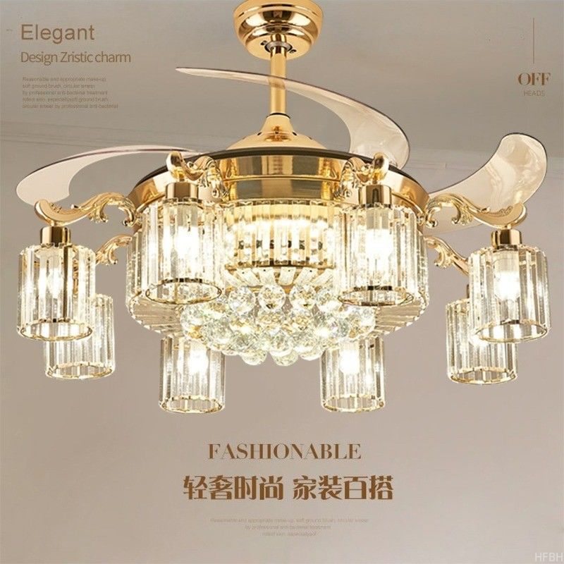 Modern LED Crystal Ceiling Fan Light , Invisible Acrylic Blade Ceiling Fan Remote Control