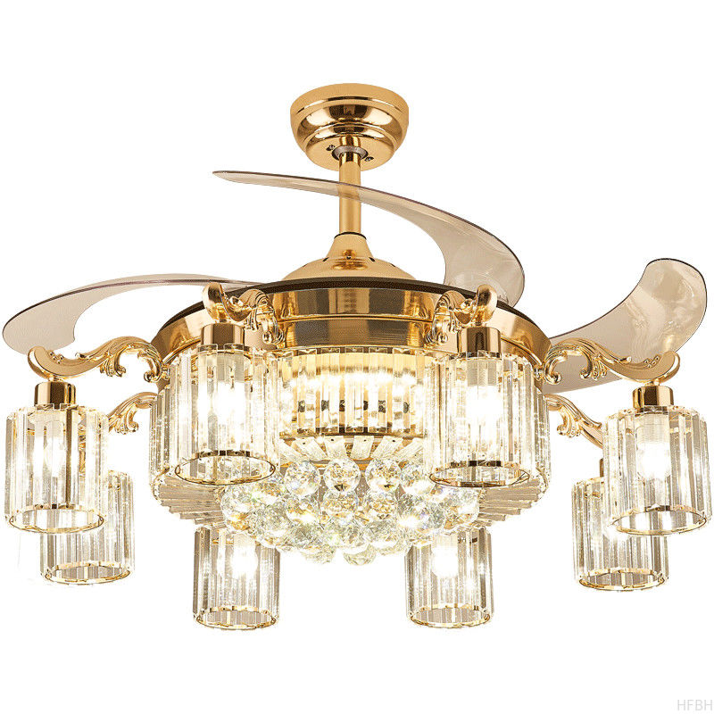 Modern LED Crystal Ceiling Fan Light , Invisible Acrylic Blade Ceiling Fan Remote Control