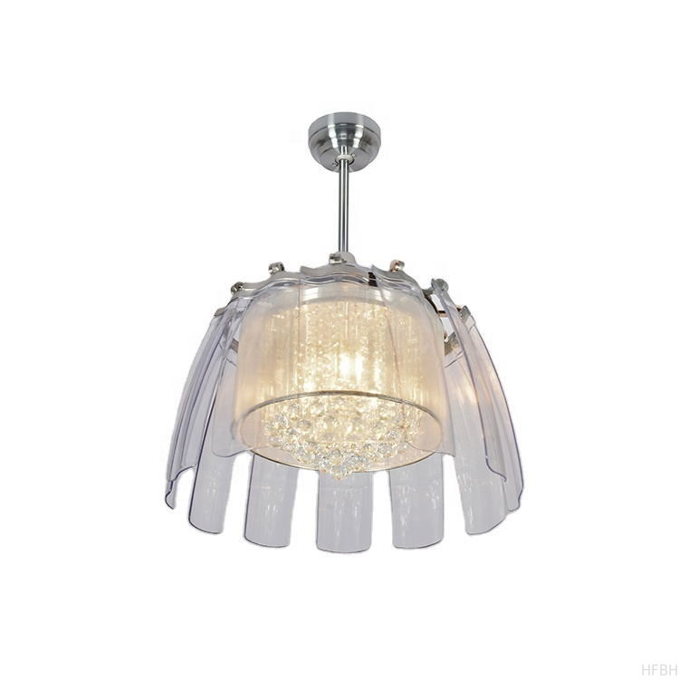 Modern 50 Inch LED Crystal Ceiling Fan Light , Transparent Blade Ceiling Fan With Lights