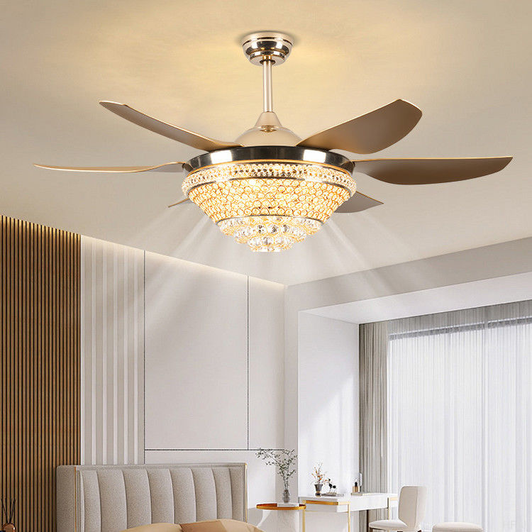 Living Room Crystal LED Ceiling Fan 52 Inch Remote Control
