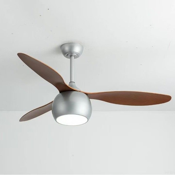 Gray Solid Wood Blade Ceiling Fan 52 Inch DC Motor Ceiling Fans With LED Lights