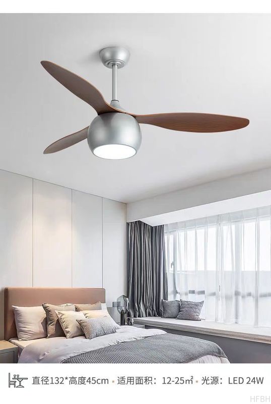 Gray Solid Wood Blade Ceiling Fan 52 Inch DC Motor Ceiling Fans With LED Lights