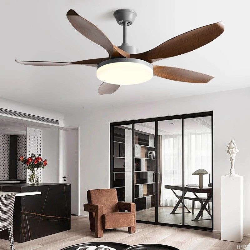 Minimalist Wooden Blade Ceiling Fan 46 Inch 5 Blades Household Integrated Fan Pendant Light