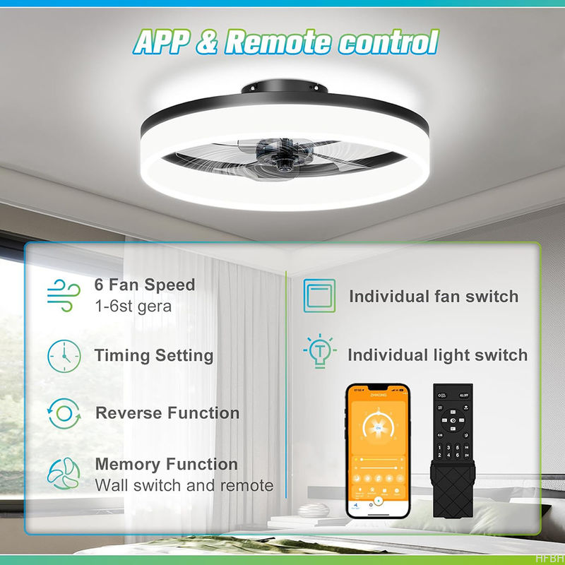 19.7 Inch Invisible Nordic Simple Led Ceiling Cell Fan with Lamp with Led Lighting Led Lamp Classic and Remote